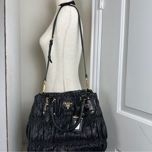Prada Nappa Gaufre Leather Satchel Bag - Black & Gold
